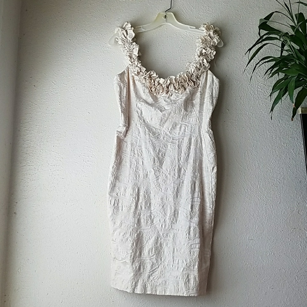 Cream/off white jaquard brocade 3D applique dress